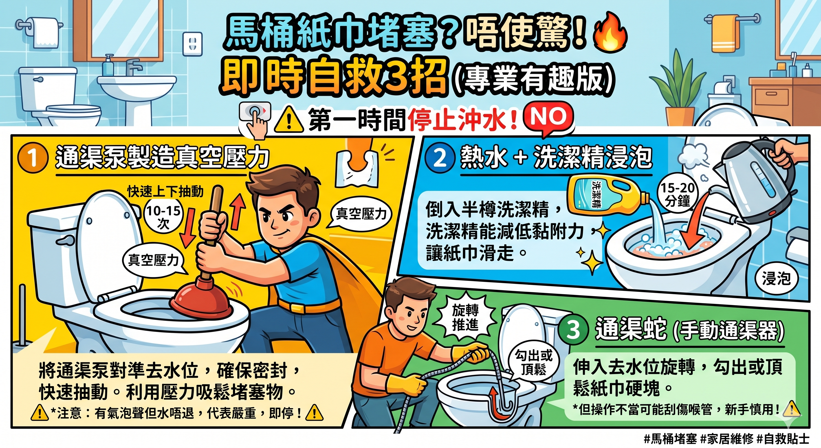 通渠24-紙巾塞馬桶自救方法-濕紙巾廚房紙堵塞處理-香港