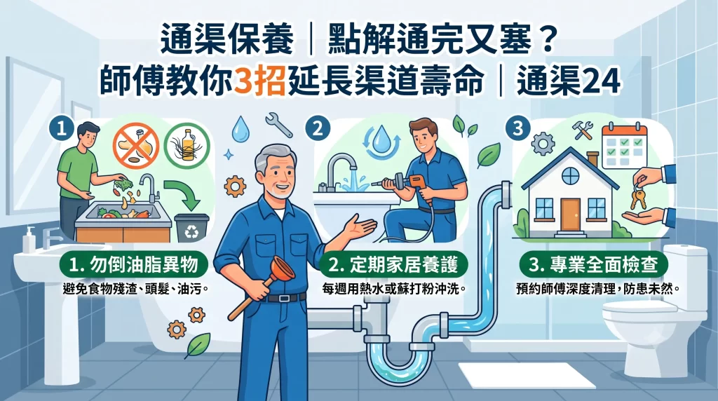 通渠保養, 通完又塞, 延長渠道壽命, 高壓通渠, CCTV檢查, 通渠24, 余師傅, 香港通渠, 24小時通渠, 隔油池清理, 化糞池吸糞, 荃灣通渠, 元朗通渠, 將軍澳通渠, 紅磡通渠, 通渠收費, 預防塞渠, 油脂塞渠, 通渠水危害